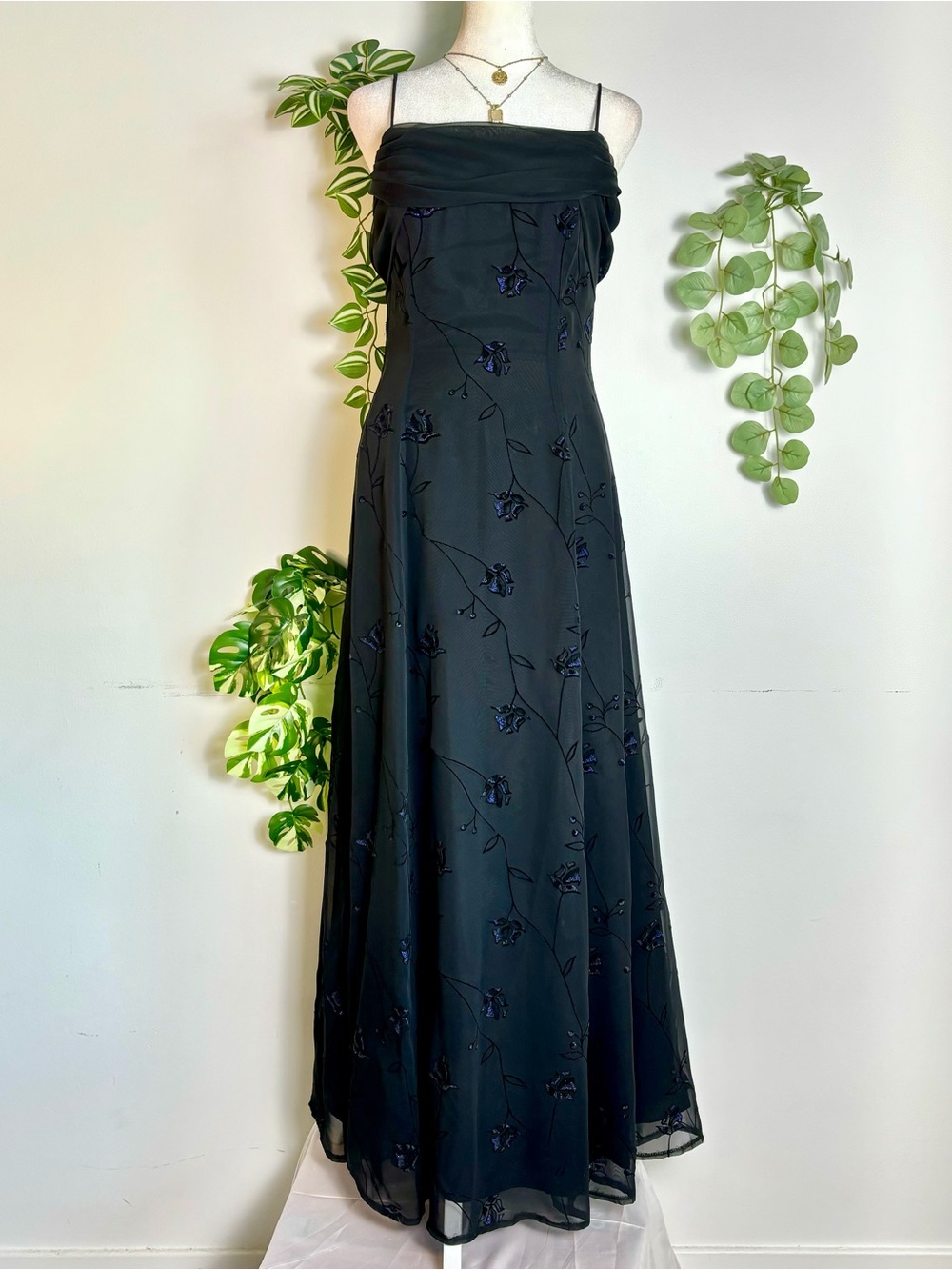 vintage 90s black velvet floral prom dress size 4